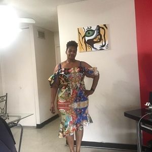 ASOS multi color off the shoulder dress